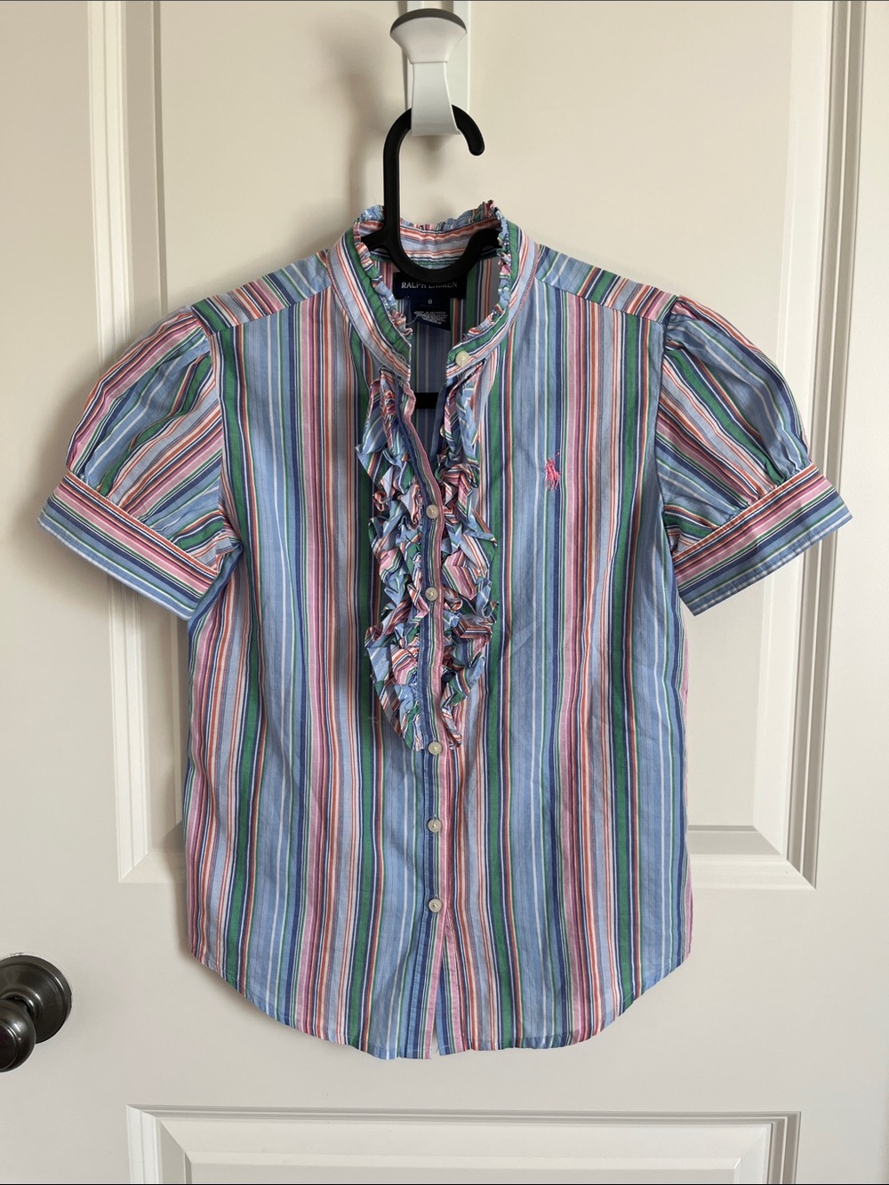 Ralph Lauren Girls' Multicolor Striped Ruffle Button-Up Shirt